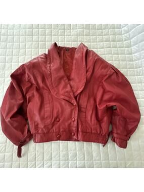 Echtes Leder Jacket Womens 38 US Medium Red Leather Double Breasted Retro 80s